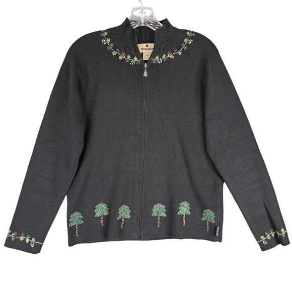 Woolrich Jacket Zip Up Women's Size Medium M Black Sweater Knit Christmas - Picture 1 of 10